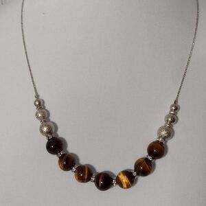 CHRISTOPHER BANKS Silver Tone Tigers Eye Lariat Necklace 28 Inch NOS